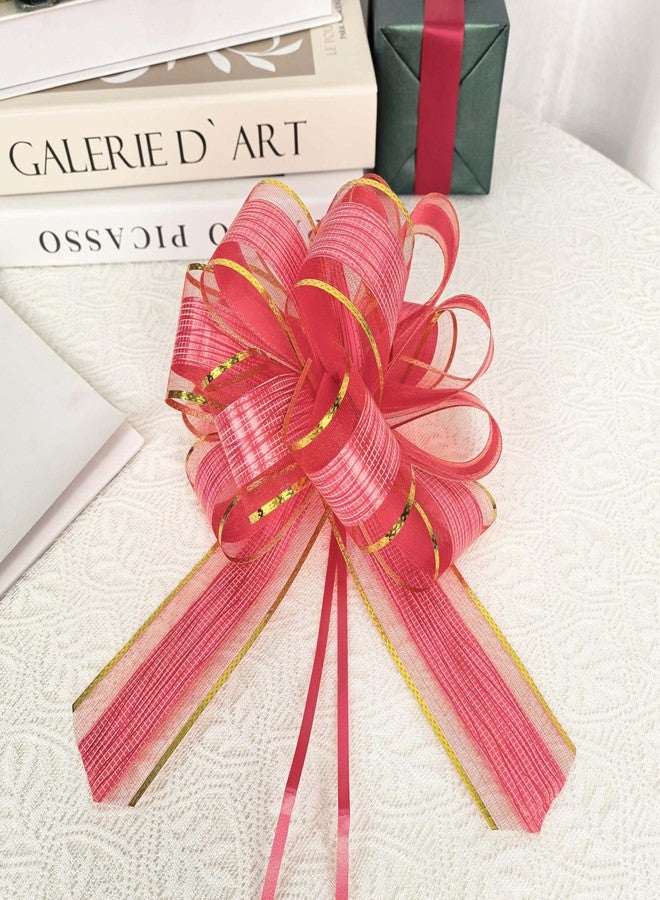CHANGZHONG 4pcs Red Striped Pull Bow Ribbon for Flowers Christmas Wedding Gift Basket Valentine's Day Gift Packaging Accessories Holiday Decorations Gift Packaging Accessories Baby Shower Pull Bows - Image 4